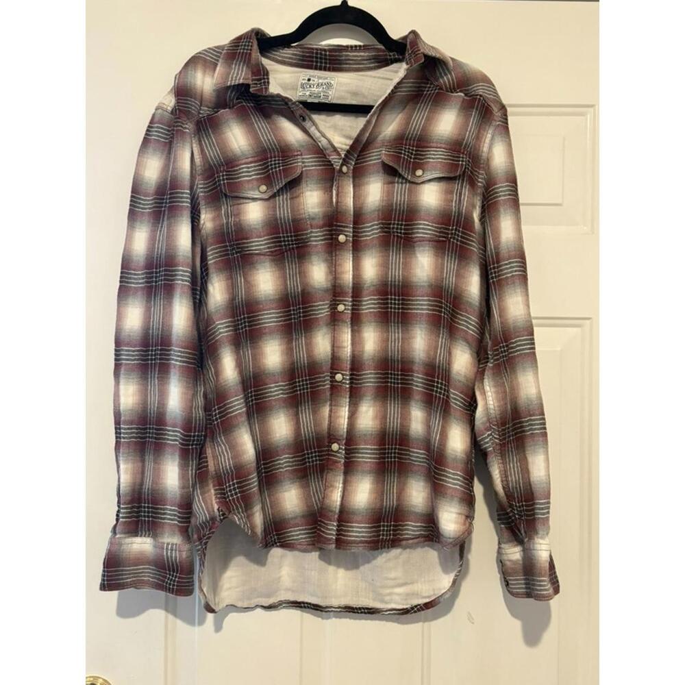 Lucky Brand women's plaid flannel snap up shirt sz M #1609